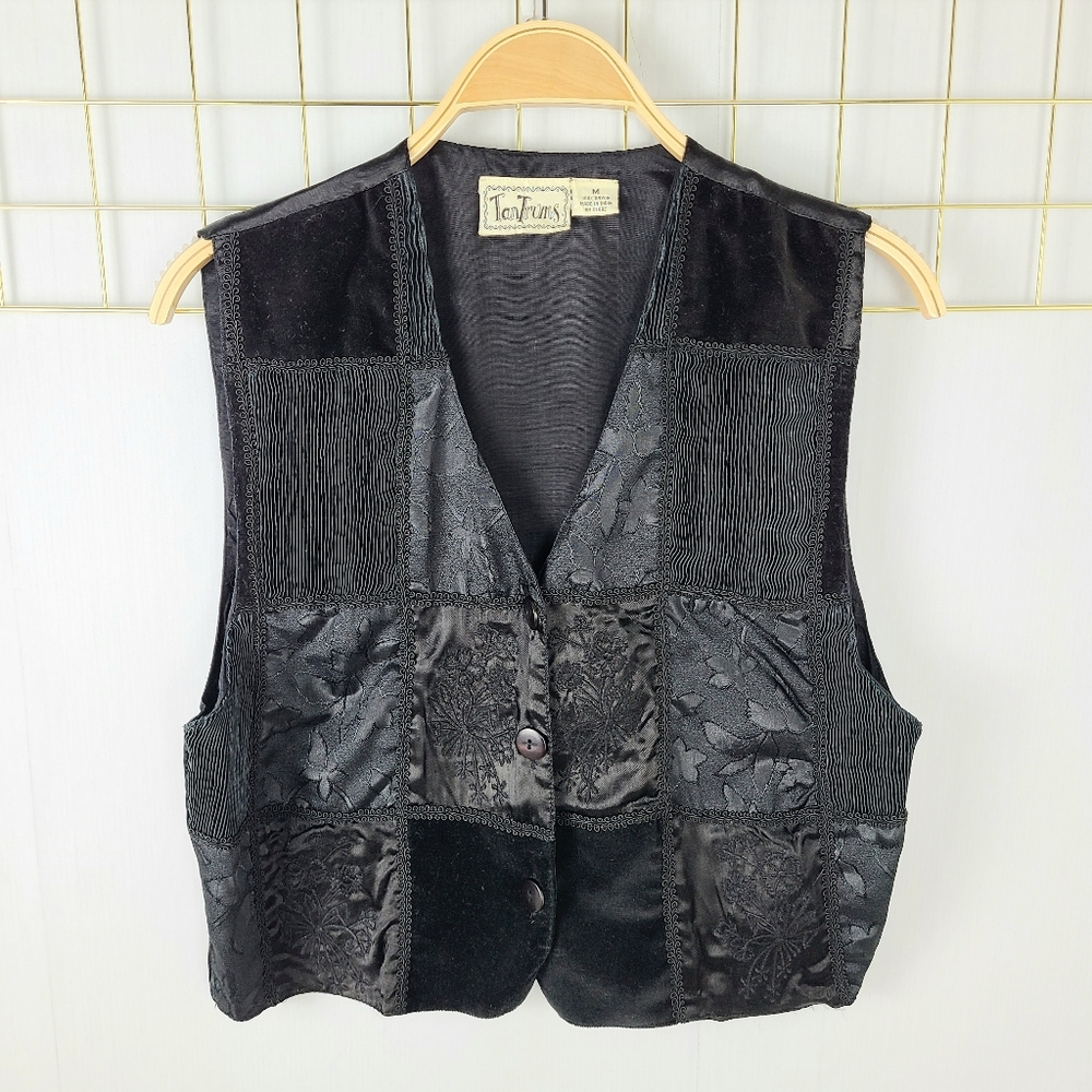 Tantrums Black Patchwork Embroidered Vintage Vest - image 1